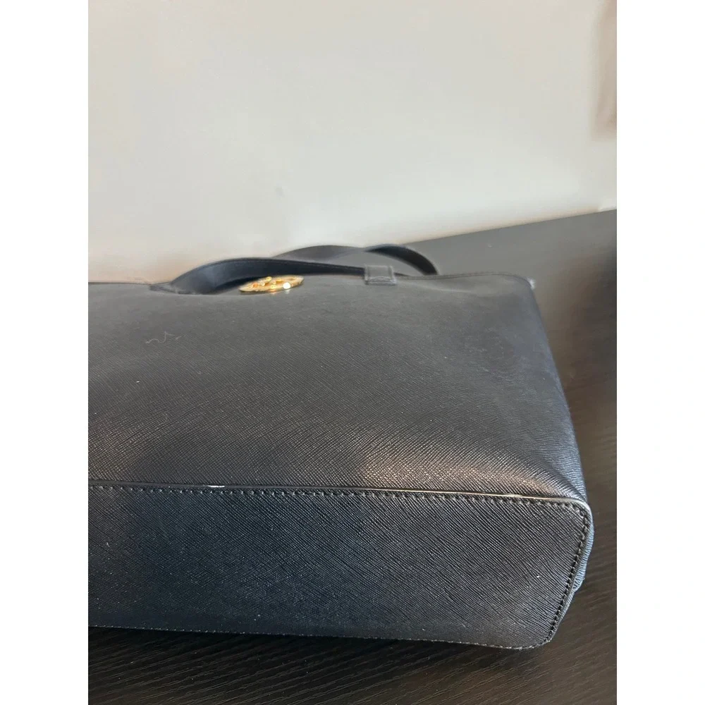 Michael Kors Tote Bag Black Leather Gold MK Logo Medium